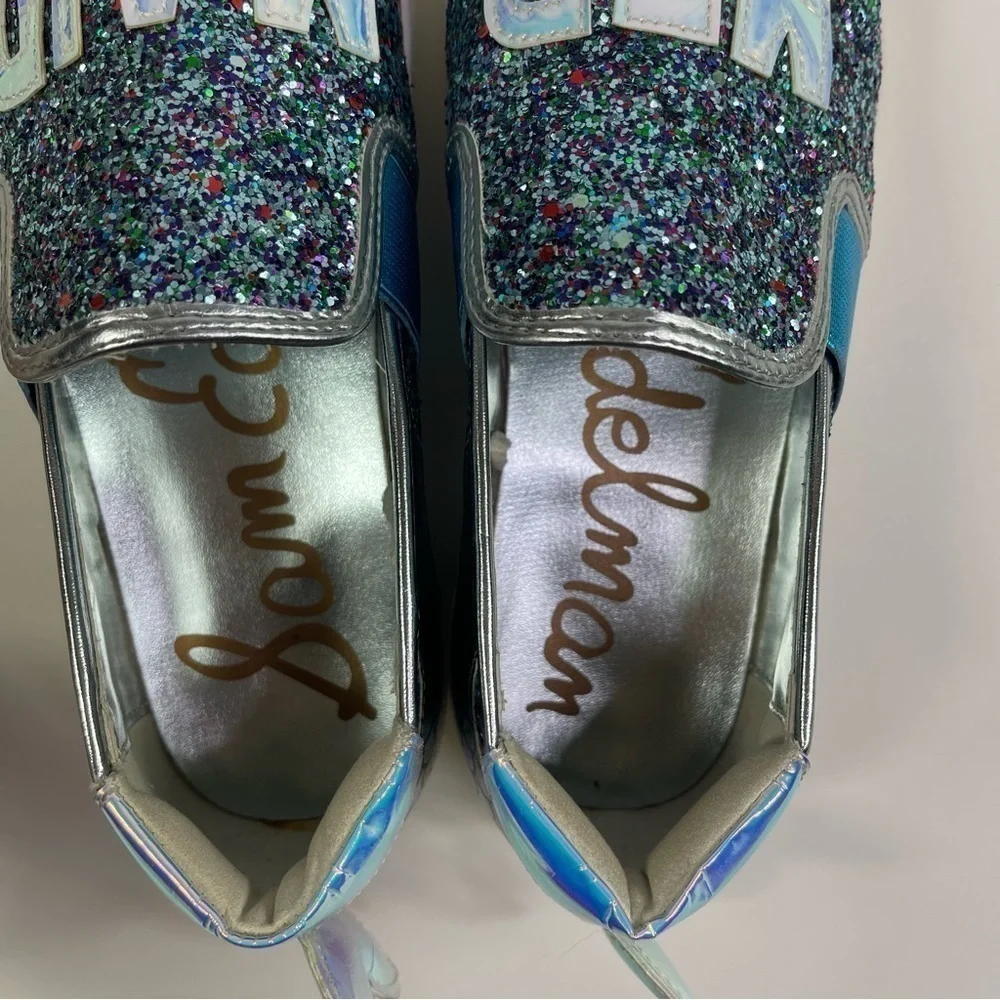 Sam Edelman Girls size 5 Slip on Sneaker Shoes Mermaid Blue Sparkle Glitter